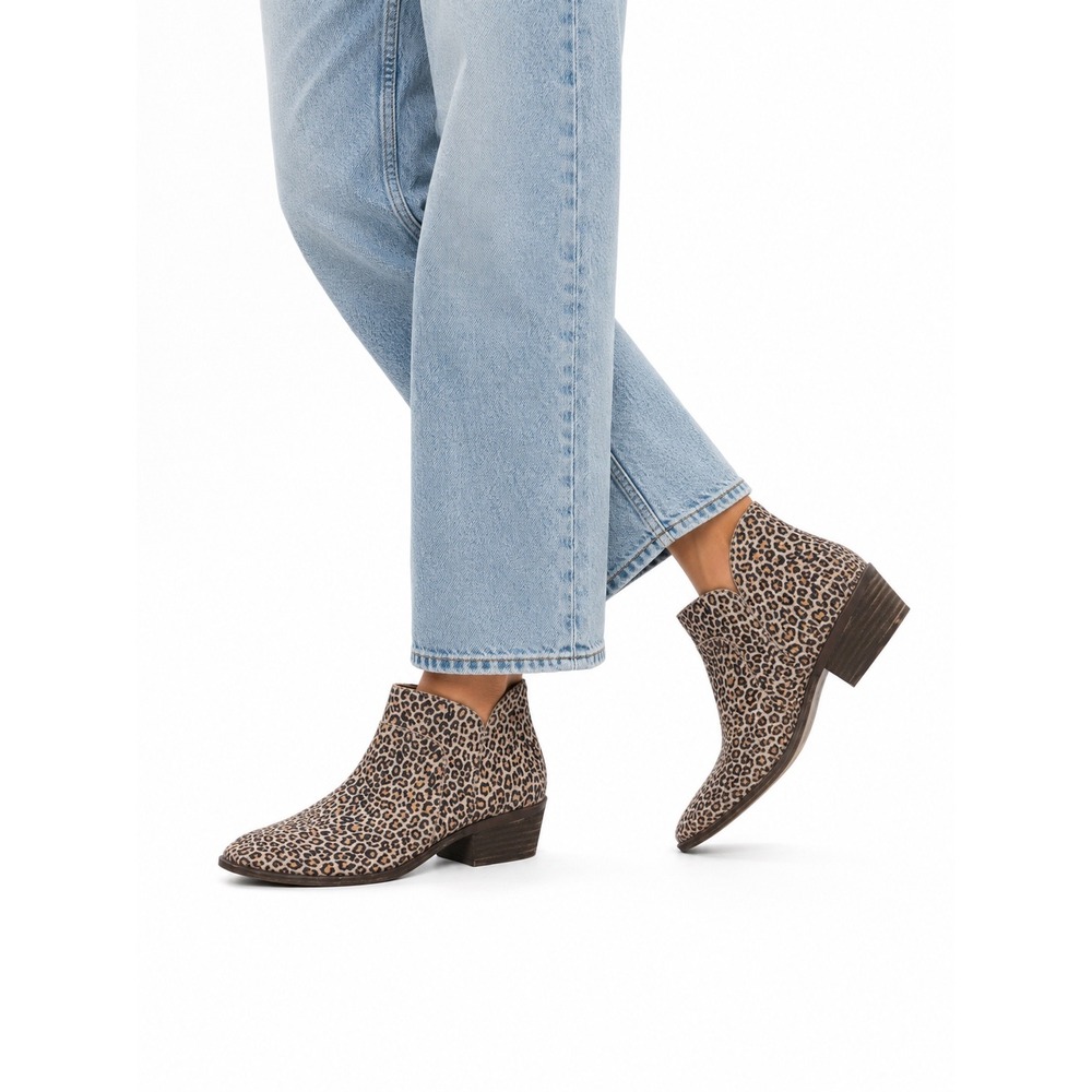 Lucky Brand Brintly2 Leopard Print Leather Ankle Booties Women's 7 Brown Western
